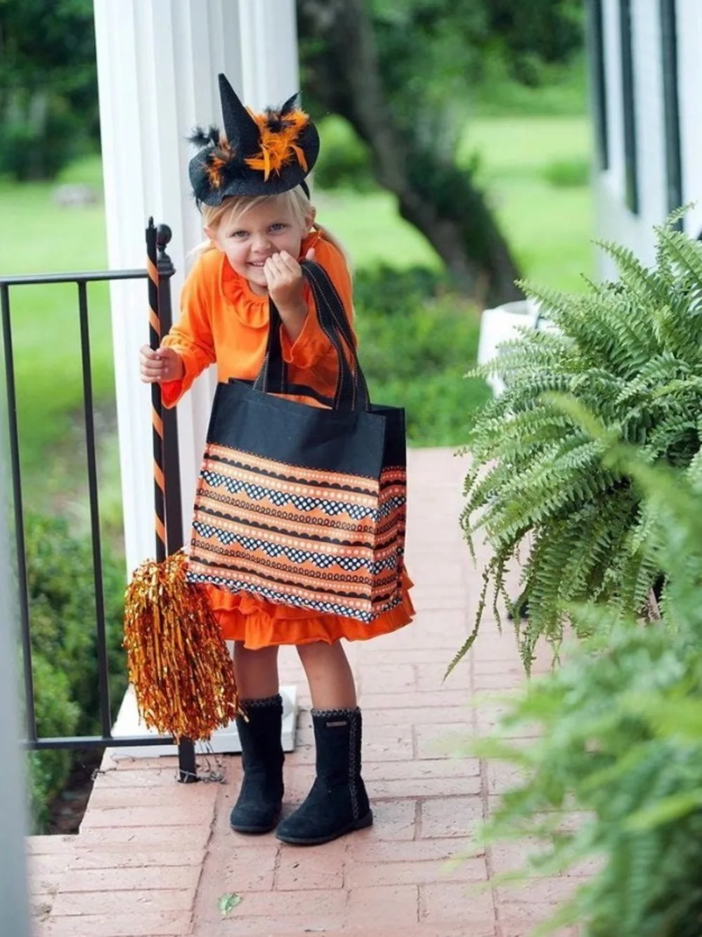 Kids Halloween Black and Orange Patterned Tote Bag - Trick or treat bag